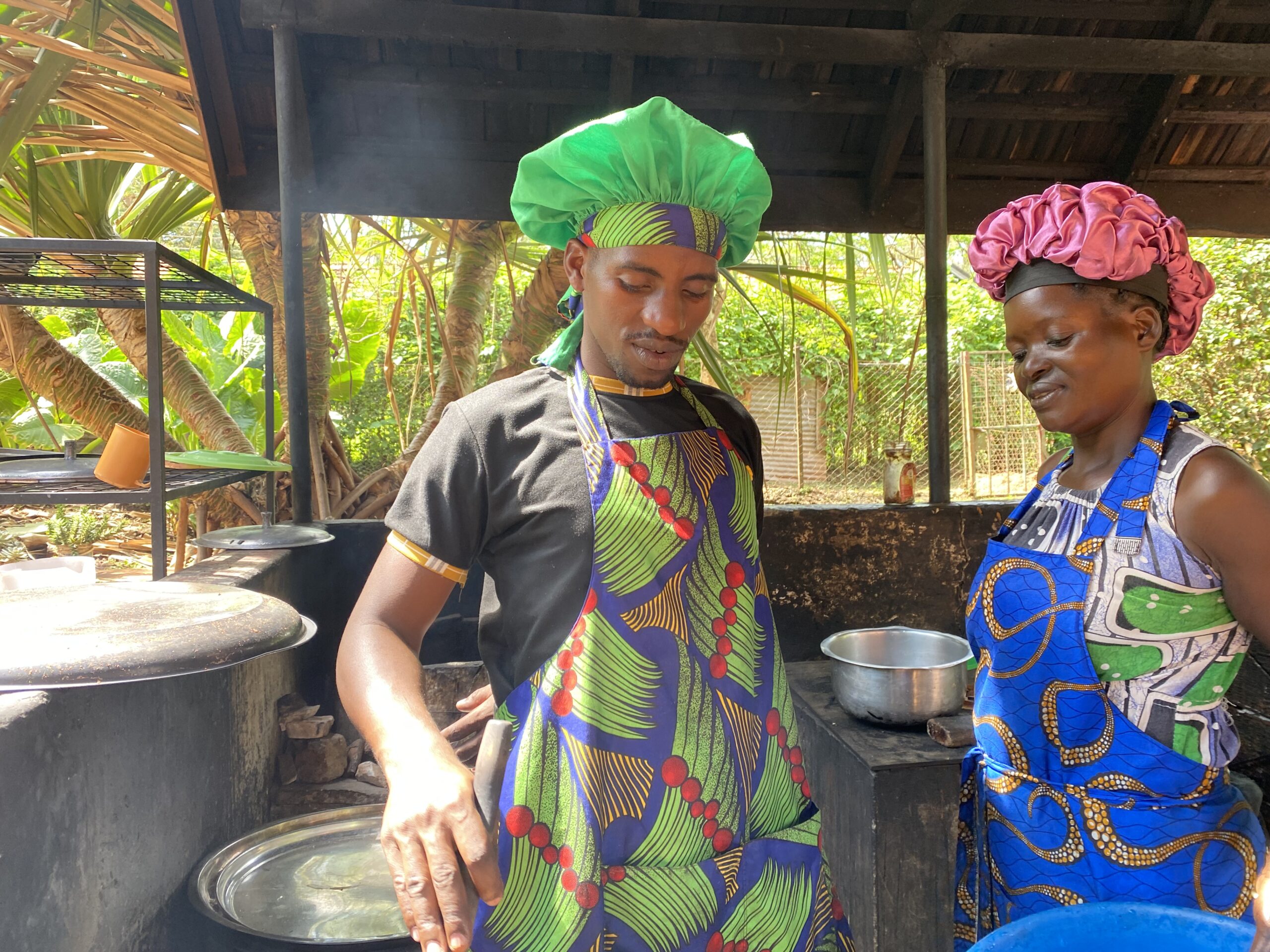 Students learning cooking skills